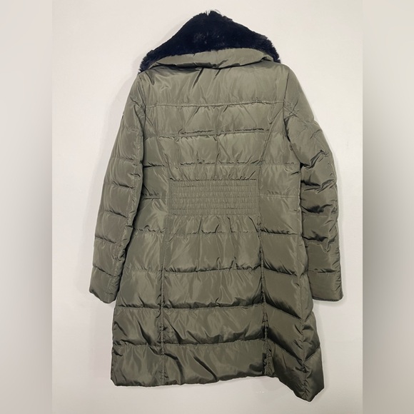 Michael Kors MK Size S Down Puffer Coat Removable Faux Fur Collar Olive Green - Picture 12 of 15